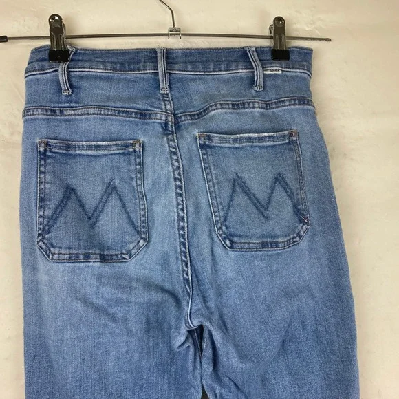 MOTHER Sz‎ 25 Hustler Ankle Cropped Flare Raw Hem Designer Blue Stretch Jeans - Picture 3 of 9